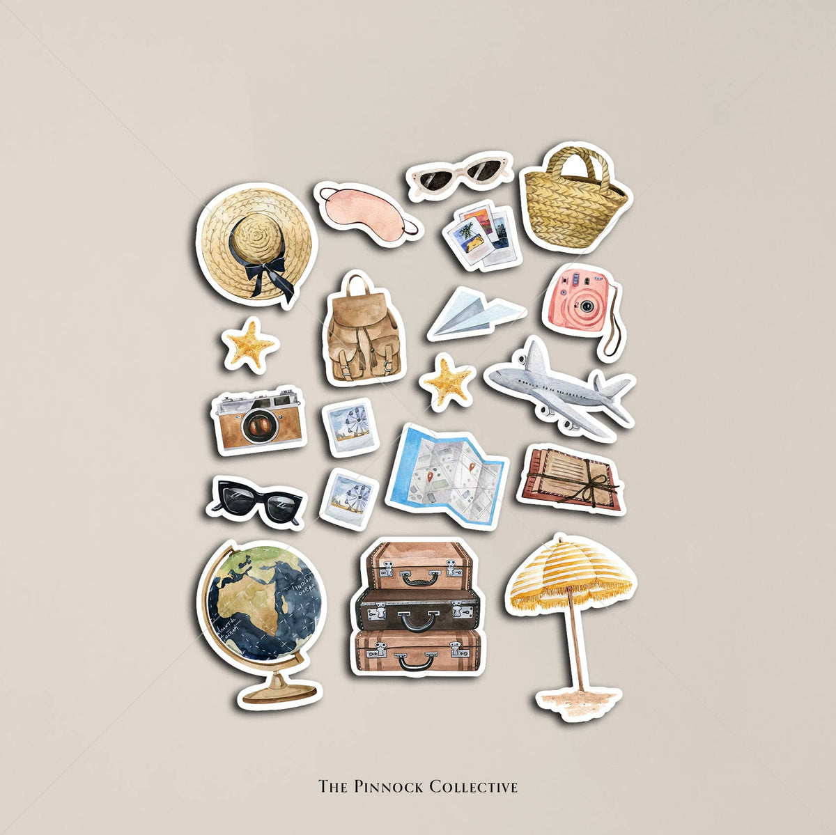 Watercolour Adventure & Travelling themed Sticker Sheet