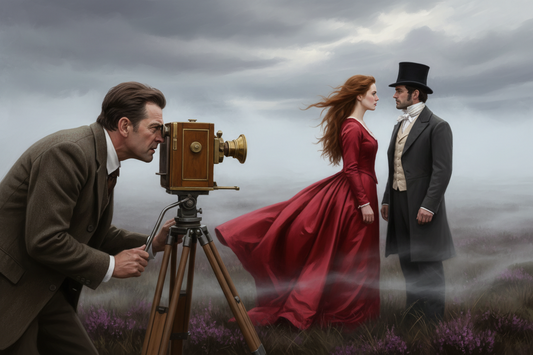 The director looks through the camera at the main characters of wuthering heights