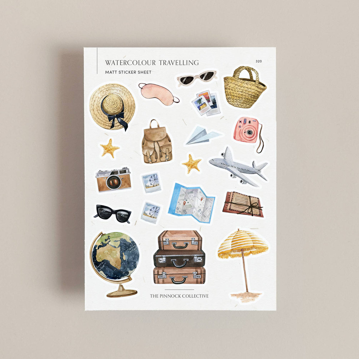 Watercolour Adventure & Travelling themed Sticker Sheet