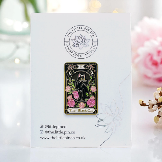 The Black Cat Tarot Card Floral Enamel Pin Badge