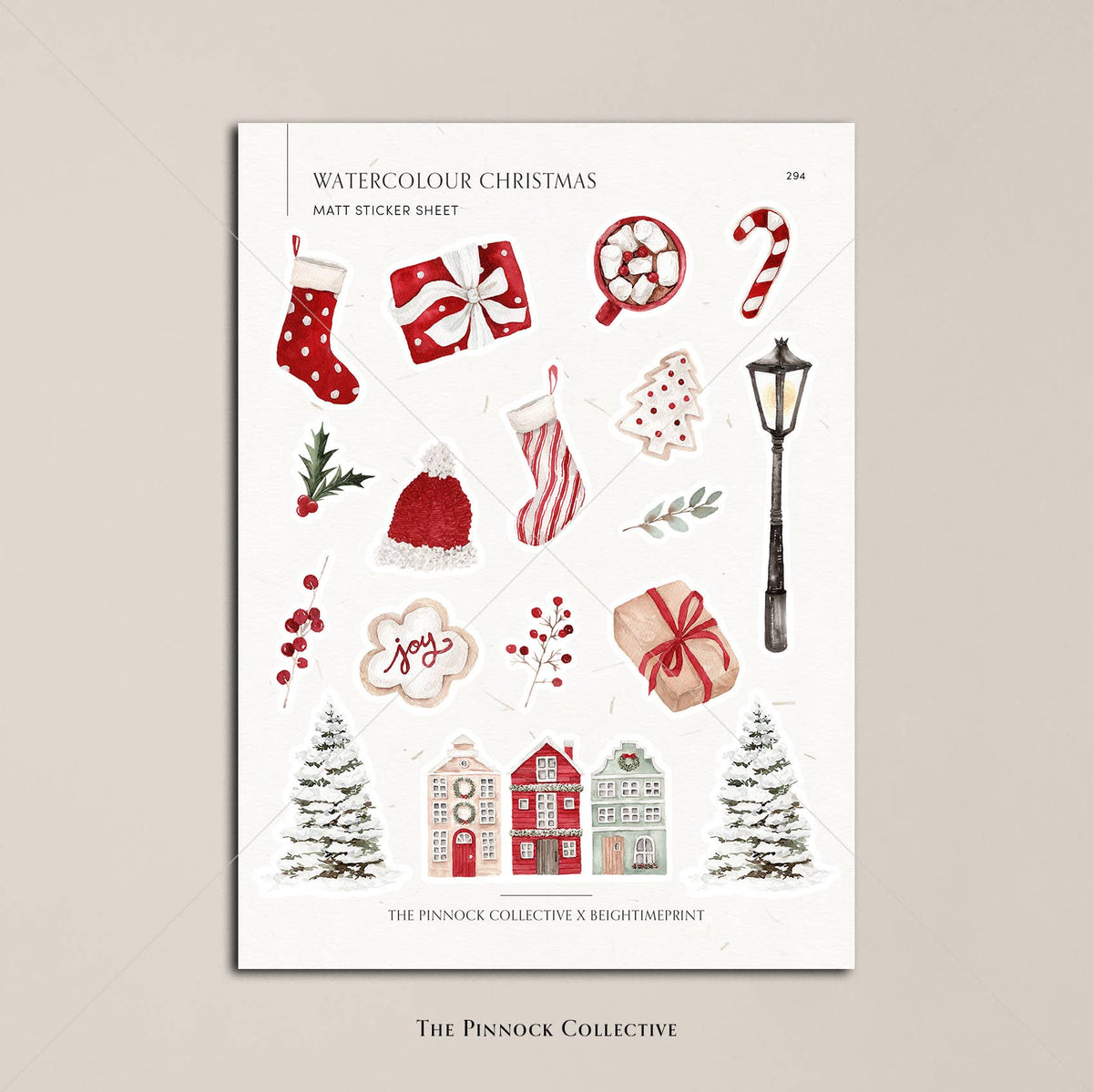 Watercolour Christmas Themed Sticker Sheet