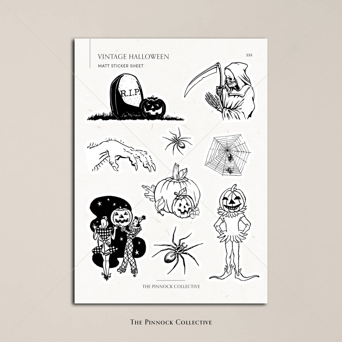 Halloween themed Vintage Illustrations Sticker Sheet