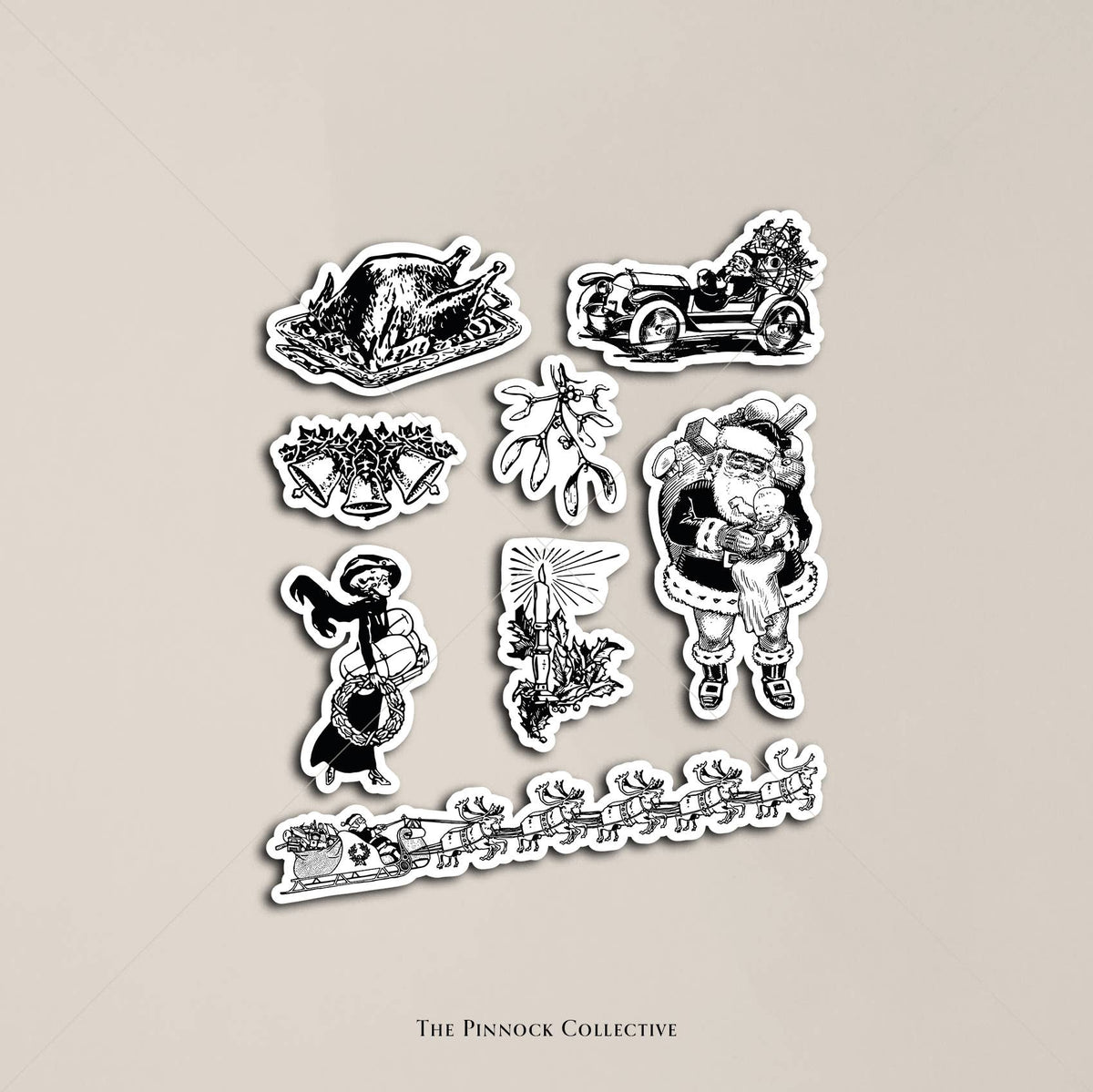 Christmas themed Vintage Illustrations Sticker Sheet