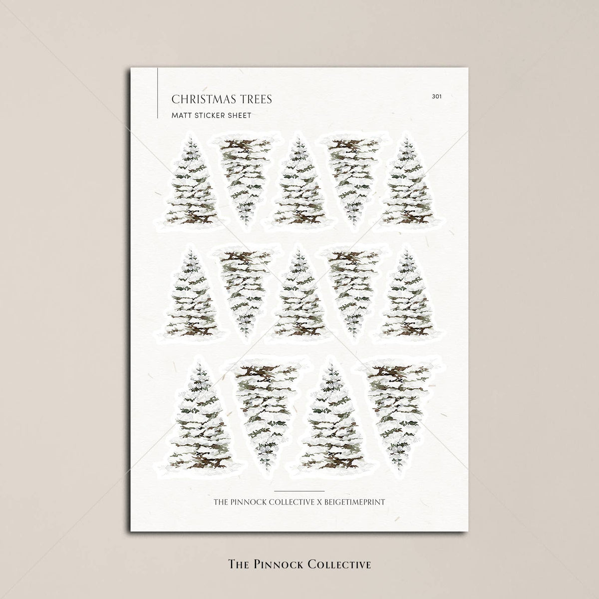 Christmas Trees Watercolour Themed Sticker Sheet