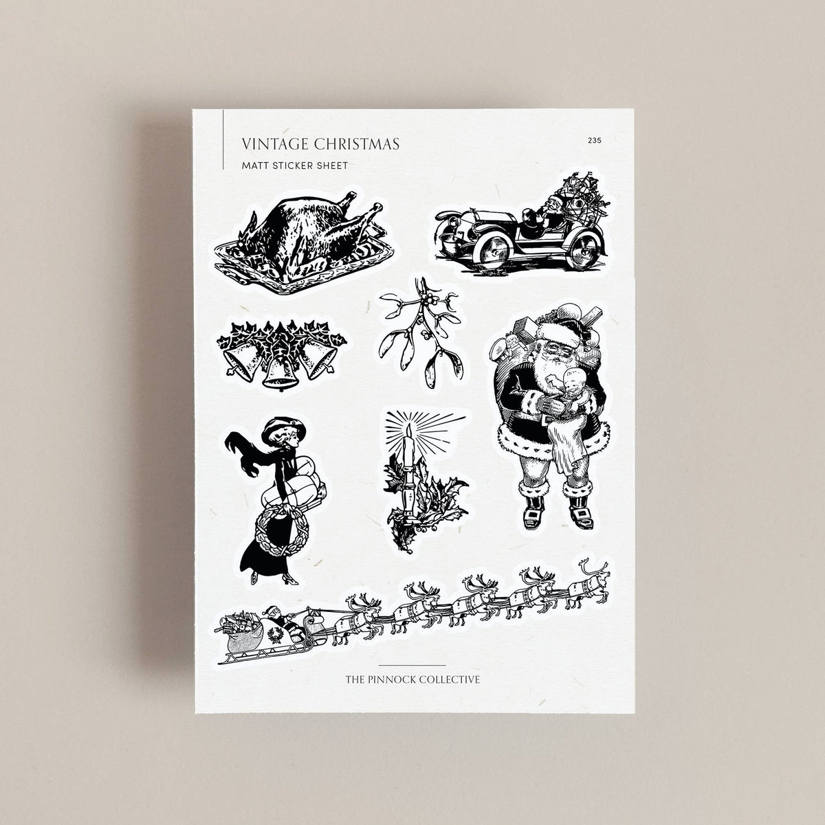 Christmas themed Vintage Illustrations Sticker Sheet