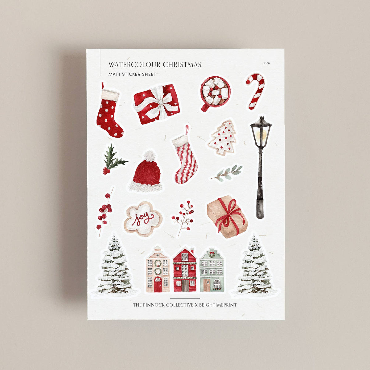Watercolour Christmas Themed Sticker Sheet