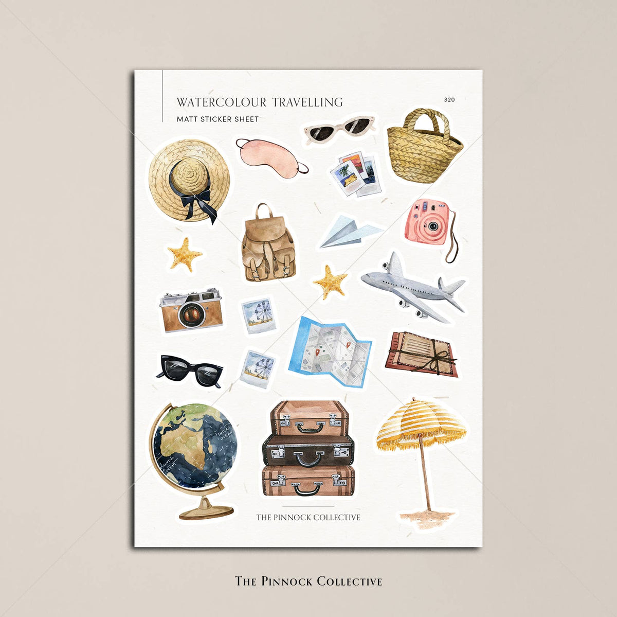 Watercolour Adventure & Travelling themed Sticker Sheet