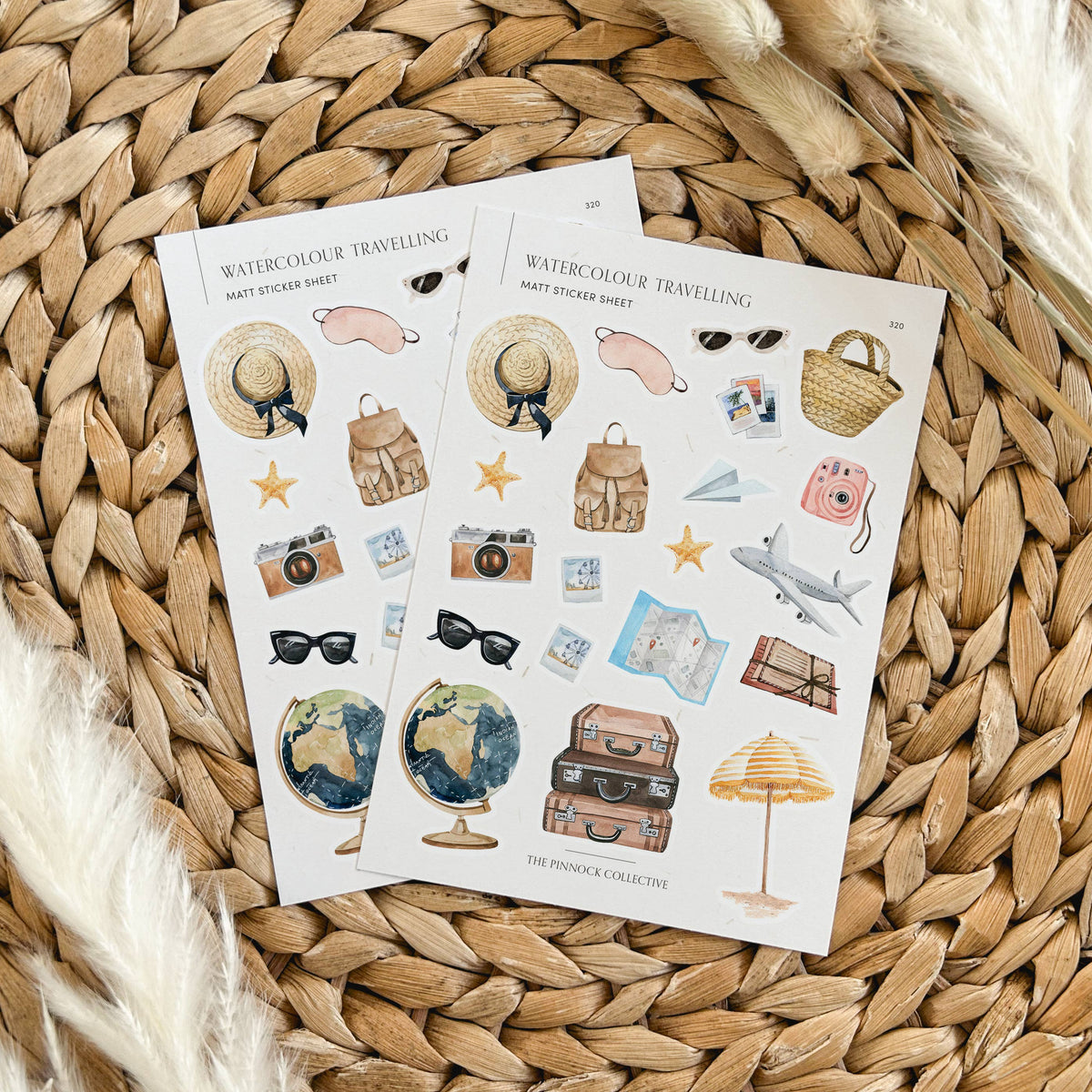 Watercolour Adventure & Travelling themed Sticker Sheet