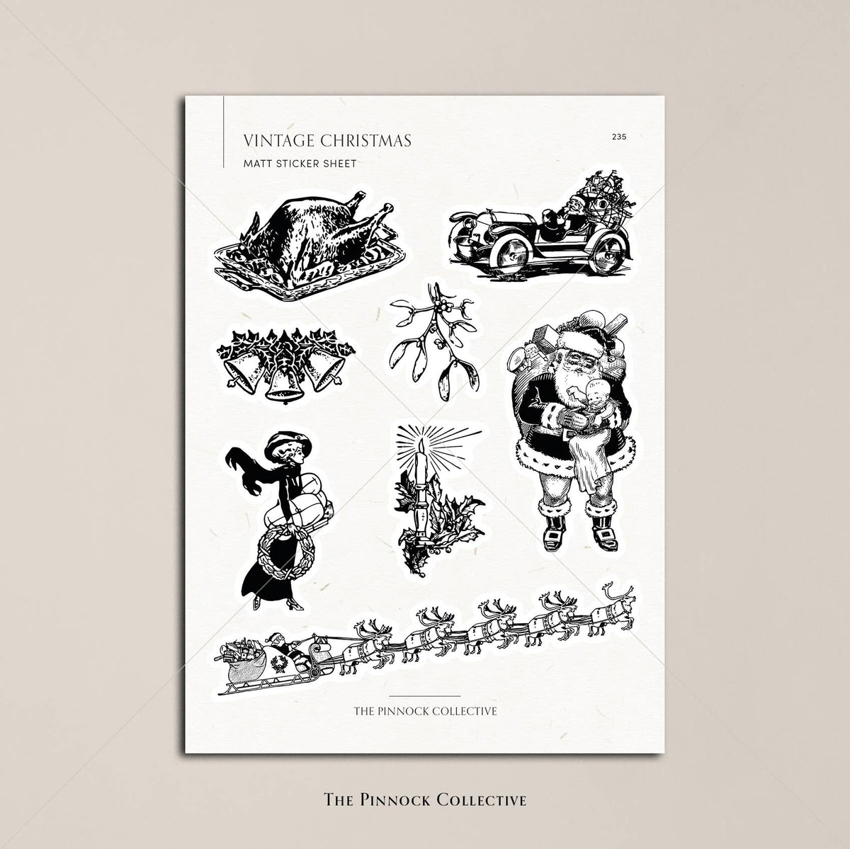 Christmas themed Vintage Illustrations Sticker Sheet